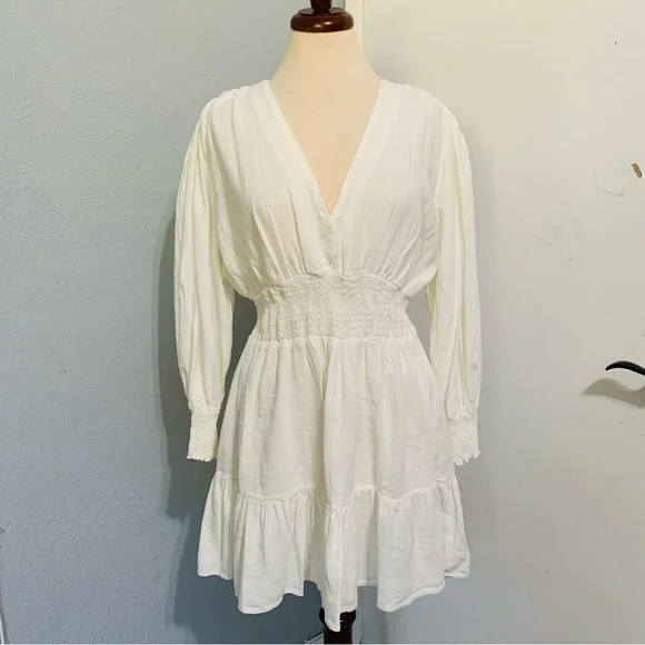 ZARA New Oyster White Bohemian Linen Blend Short Dress Size XL ZARA New Oyster White Bohemian Linen Blend Short Dress Size XL